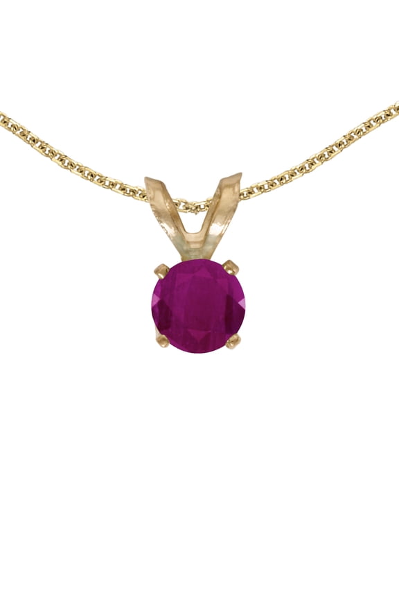 10k Yellow Gold Round Ruby Pendant with 16" Chain