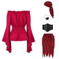 thumbnail image 2 of Disfraz de pirata para mujer, 5 piezas, blusa renacentista, camisa, corsé, cinturón, parche en el ojo, falda pirata, disfraz para fiesta de Halloween, 2 of 5