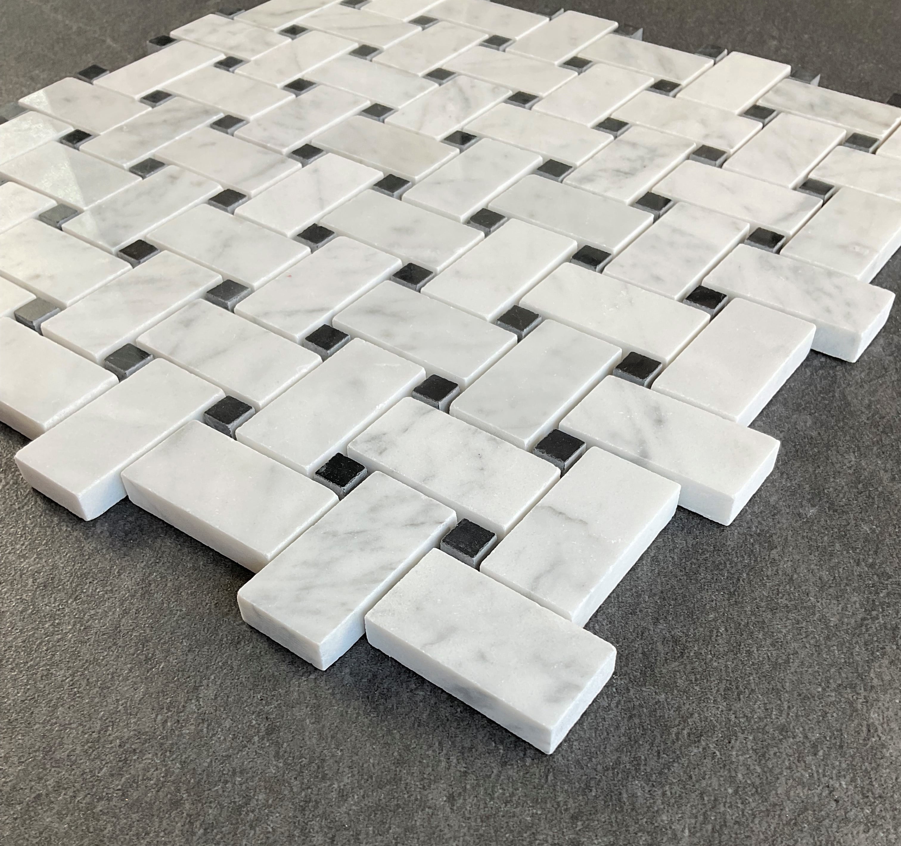 10 Sheets of 1" x 2" Marble Basketweave Mosaic Wall & Floor Tile