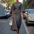 thumbnail image 2 of XDZJLR Robes pour Femmes 2025 Mode Élégante Couleur Unie Robe à Manches Chauve-Souris, 2 of 4