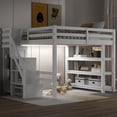 thumbnail image 4 of Euroco Wood Full Size Loft Bed with Storage Staircase and Shelves, LED Light and Wardrobe for Kids, White, 4 of 13