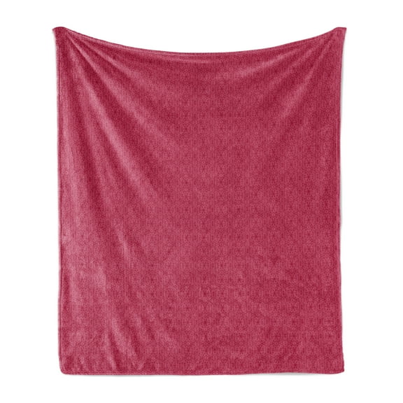 Baroque Soft Flannel Fleece Throw Blanket, Flower-Like Continuing Pattern of Dainty Curves in Monotone Style, Cozy Plush for Indoor and Outdoor Use, 50" x 70", Dried Rose and Raspberry, by Ambesonne