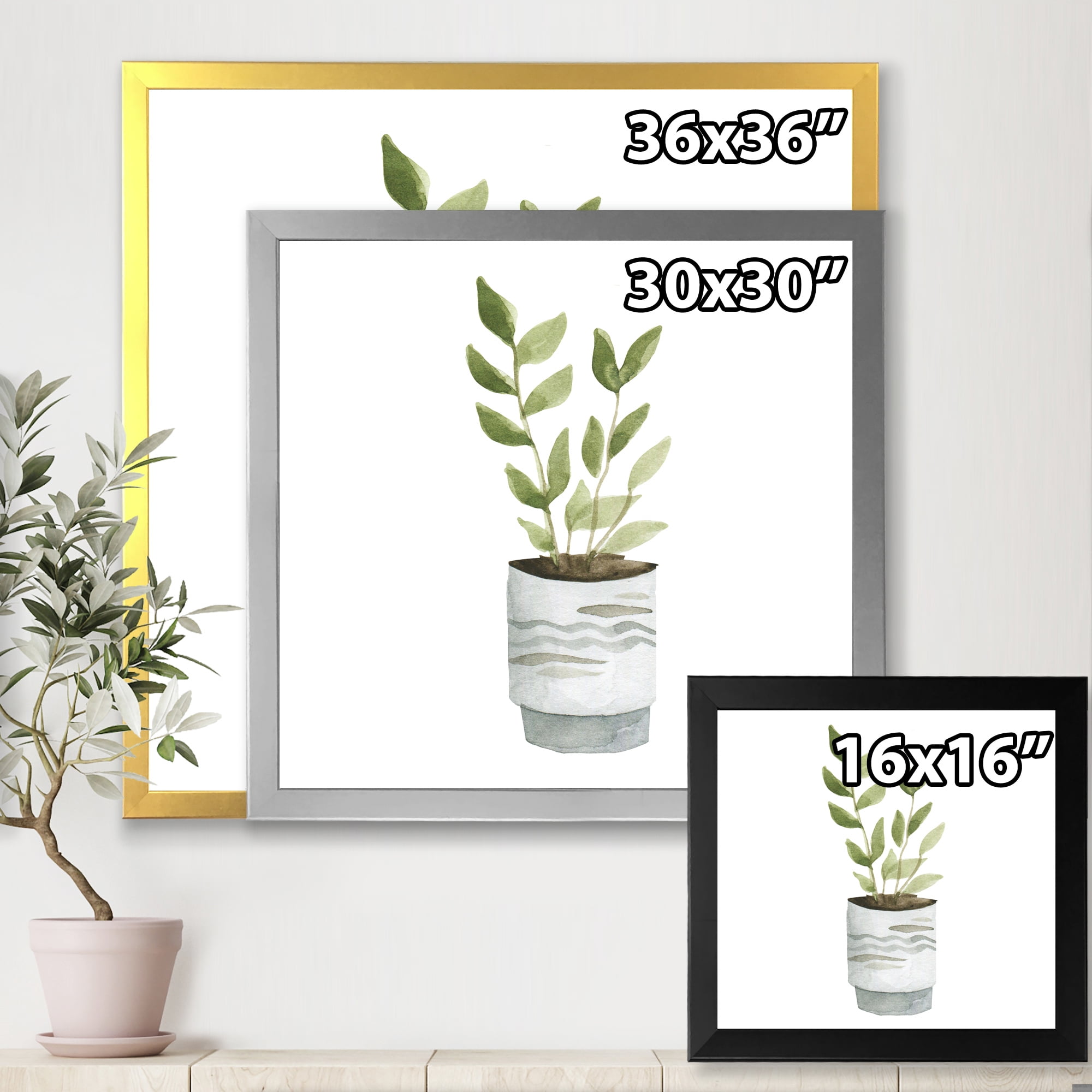 Designart 'Indoor Green Home House Plants in Pots II' Traditional Framed Art Print