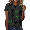 thumbnail image 1 of Prolriy T-Shirt de la Saint-Patrick pour Femmes Printemps Col Rond Manches Courtes Imprimé Saint-Patrick T-Shirts Décontractés Amples pour Femmes, Hauts pour Femmes Gris Foncé S, 1 of 3
