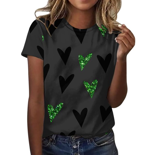 Prolriy T-Shirt de la Saint-Patrick pour Femmes Printemps Col Rond Manches Courtes Imprimé Saint-Patrick T-Shirts Décontractés Amples pour Femmes, Hauts pour Femmes Gris Foncé S