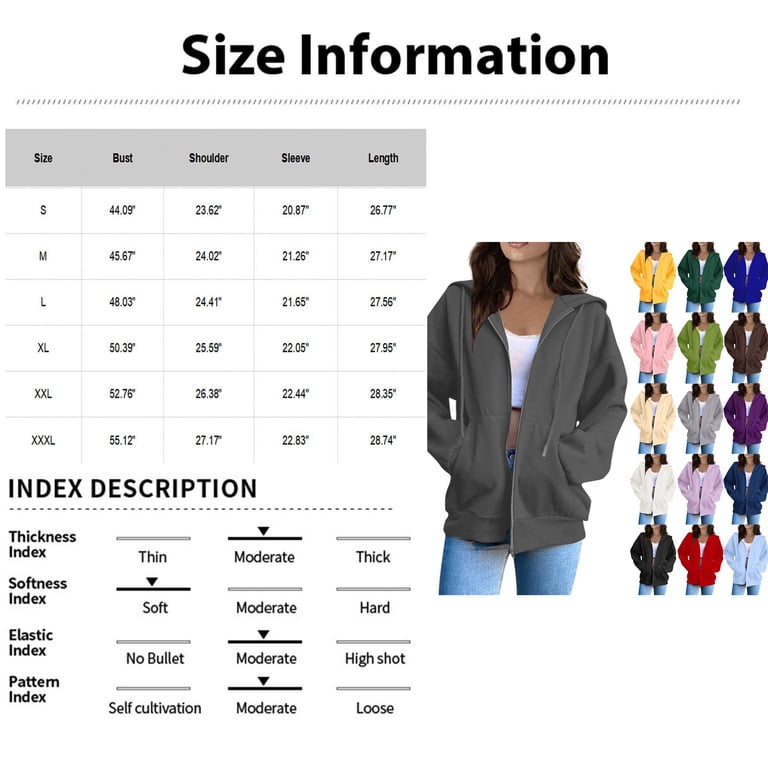 Sweatshirt For Women Long Sleeve Solid Color Casual zip up hoodie