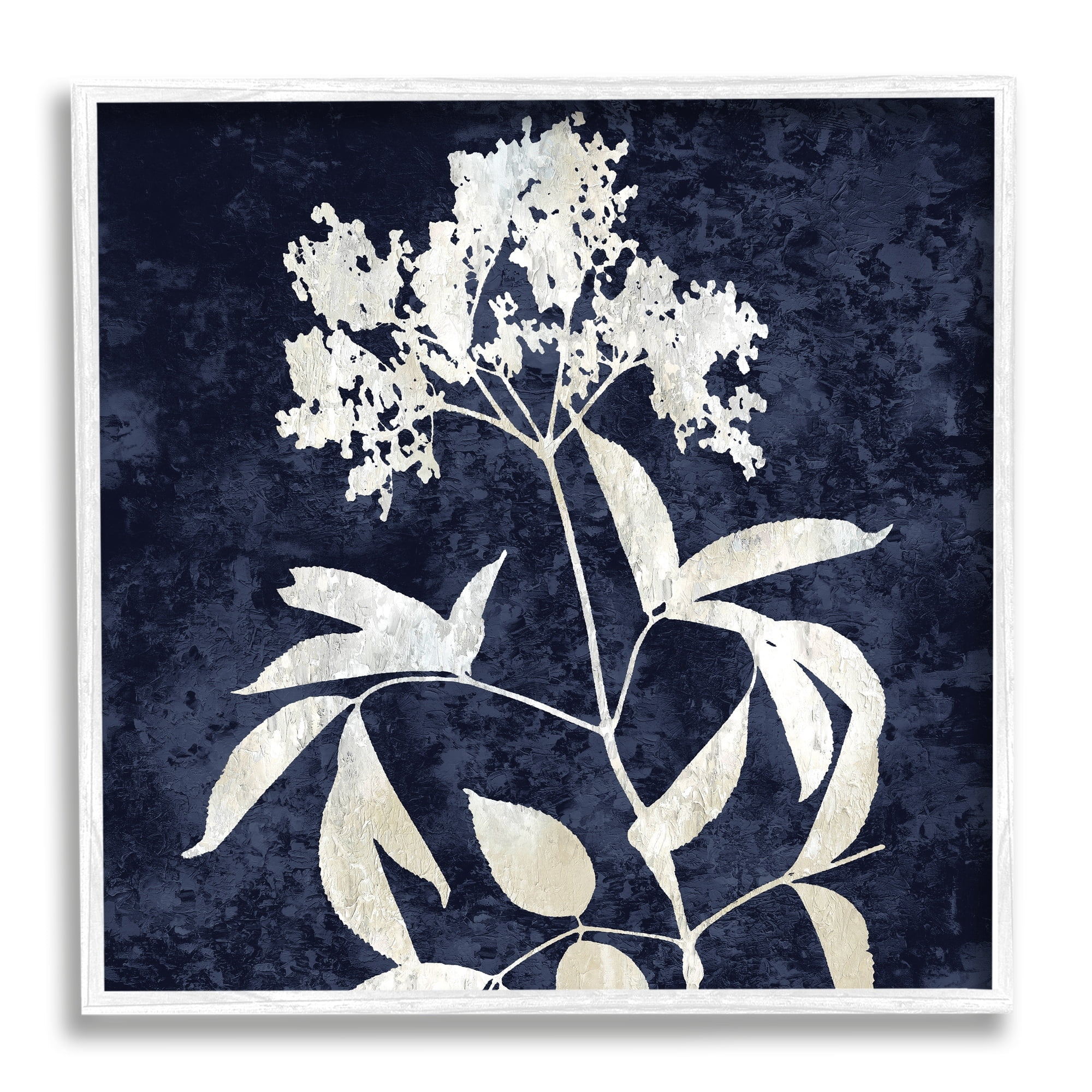 Stupell Industries Contemporary Flower Sprig Botanical Leaves Shapes Design Graphic Art White Framed Art Print Wall Art, Design by Danielle Carson