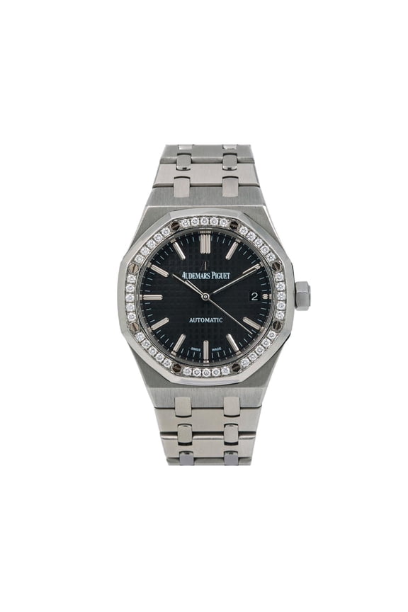 Pre-Owned Audemars Piguet Royal Oak Selfwinding 37MM 15451ST.ZZ.1256ST.01 Black Dial Diamond Bezel Stainless Steel Bracelet