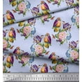 thumbnail image 3 of Soimoi Blue Crepe Silk Fabric Leaves,Floral & American Robin Bird Decor Fabric Printed BTY 42 Inch Wide, 3 of 3