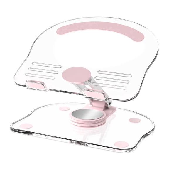 THDFTDT Laptop Stand for Desk, Adjustable Acrylic Holder with 360 Degree Swivel Base, 15 inch Platform, Foldable, Fits 11-17 inch Laptops, Pink