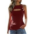 thumbnail image 3 of Karight Women's Cut Out Crewneck Ribbed Knit Sleeveless Slim Fit Tank Top Shirt, 3 of 9