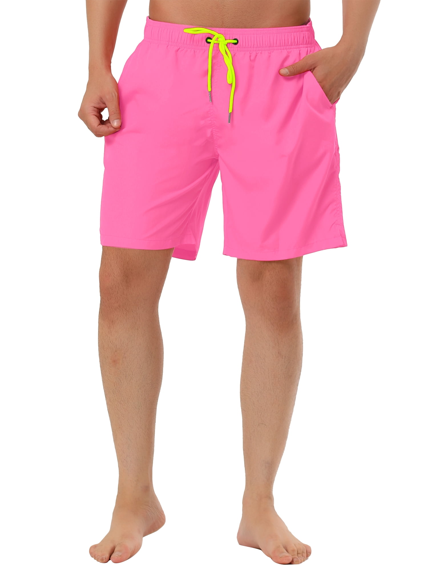INSPIRE CHIC Father's Day Men's Summer Solid Color Beach Drawstring Waist Mesh Lining Swim Shorts 28 Pink