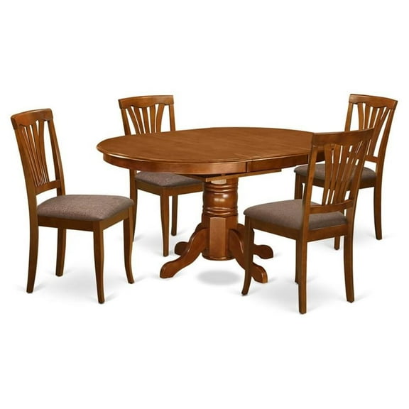 Pemberly Row 5-piece Dining Set with Fabric Chairs in Saddle Brown