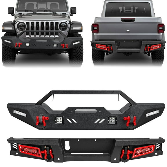 Sunpie Jeep Gladiator JT Black with Winch Plate & Hitch Receiver & D-ring Front & Rear Bumpers Combo Kits