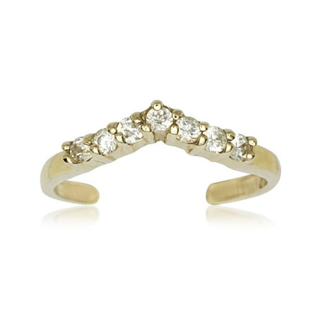 - 14k Yellow Gold Cubic Zirconia Adjustable V Shape Body Jewelry Toe Ring