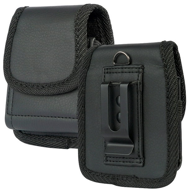 Case for RAZR Flip Phone, Nakedcellphone Black Vegan Leather Vertical