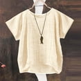 thumbnail image 5 of Helii Women's T Shirts Round Neck Short Sleeve Cotton Linen Casual Basic Tops Loose Breathable Blouses Fashion Travel Beach Vacation Outfits S-5XL Beige, 5 of 6