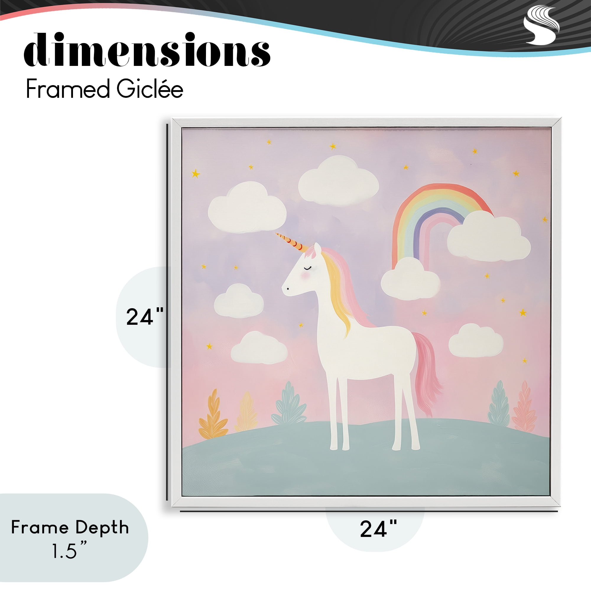 Stupell Industries Mystical Unicorn with Rainbow & Clouds White Framed Giclee Art, design by Lazar Studio