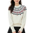 thumbnail image 2 of XIMIN Kid Girls Christmas Cropped Sweaters Long Sleeve Turtleneck Sweater Elk Snowflake Print Chunky Knitted Sweater Trendy Pullover Top, 2 of 6