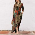thumbnail image 3 of Vestido largo bohemio con cuello en V para mujer vestido Vintage dividido vestido camisero Retro para primavera y verano, 3 of 7