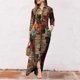 thumbnail image 3 of Vestido largo bohemio con cuello en V para mujer vestido Vintage dividido vestido camisero Retro para primavera y verano, 3 of 7