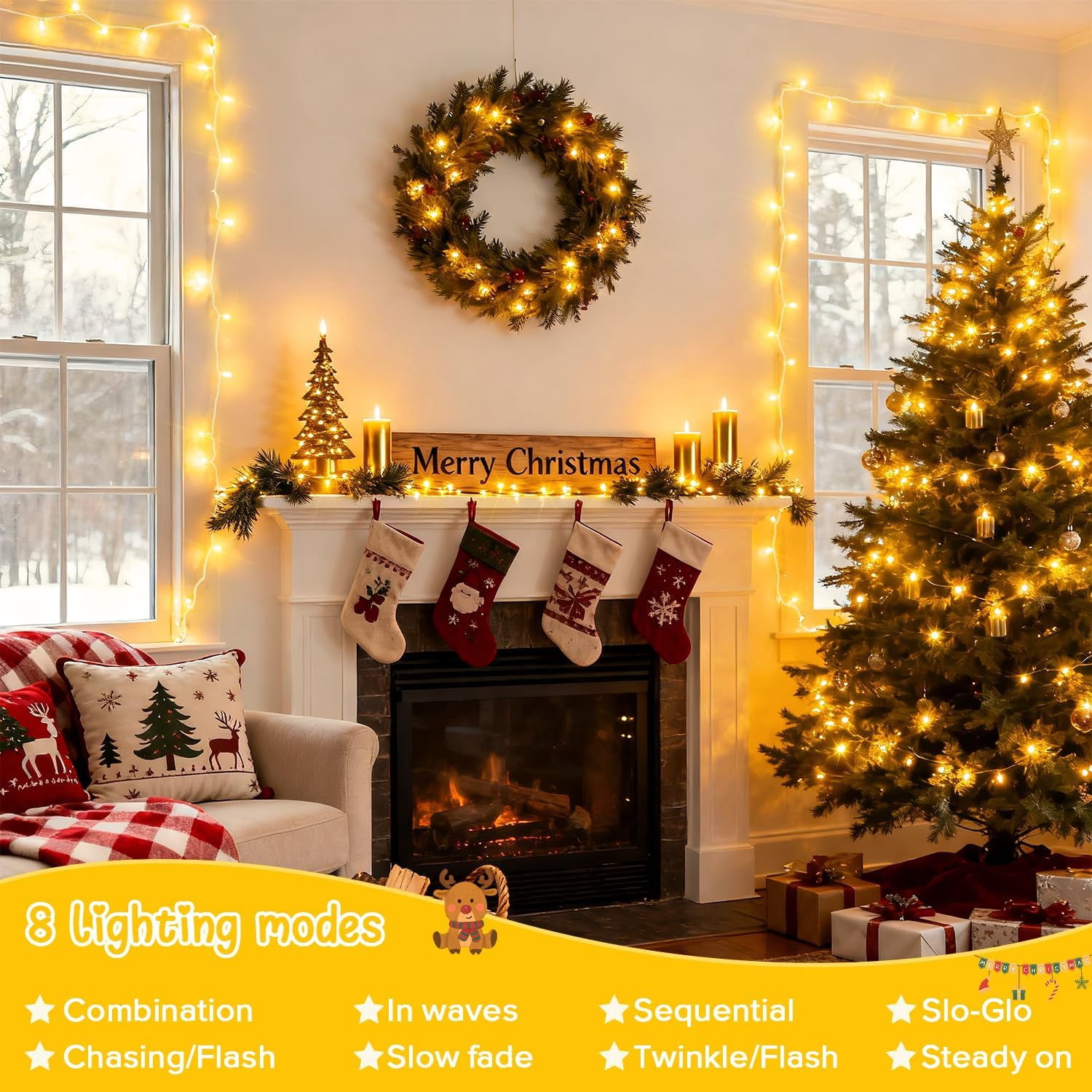 Christmas Lights Outdoor 2Pack, GHODEC Total 400LED 196.8ft Christmas Lights Plug in with Remote Control, 8 Modes Waterproof Fairy Tree String Lights for Wedding Christmas Indoor Outdoor Decor