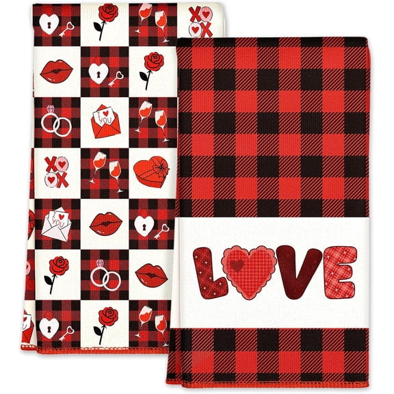Valentine''s Day Kitchen Towels Set of 2 - Cute 18x26 Inch Dish Towels Absorbent & Quick-Dry Tea Towel for Cleaning & Decoration, Love