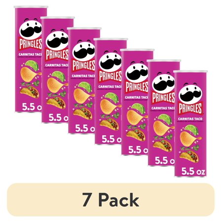 (7 pack) Pringles Carnitas Taco Potato Crisps Chips, Lunch Snacks, 5.5 oz Canister