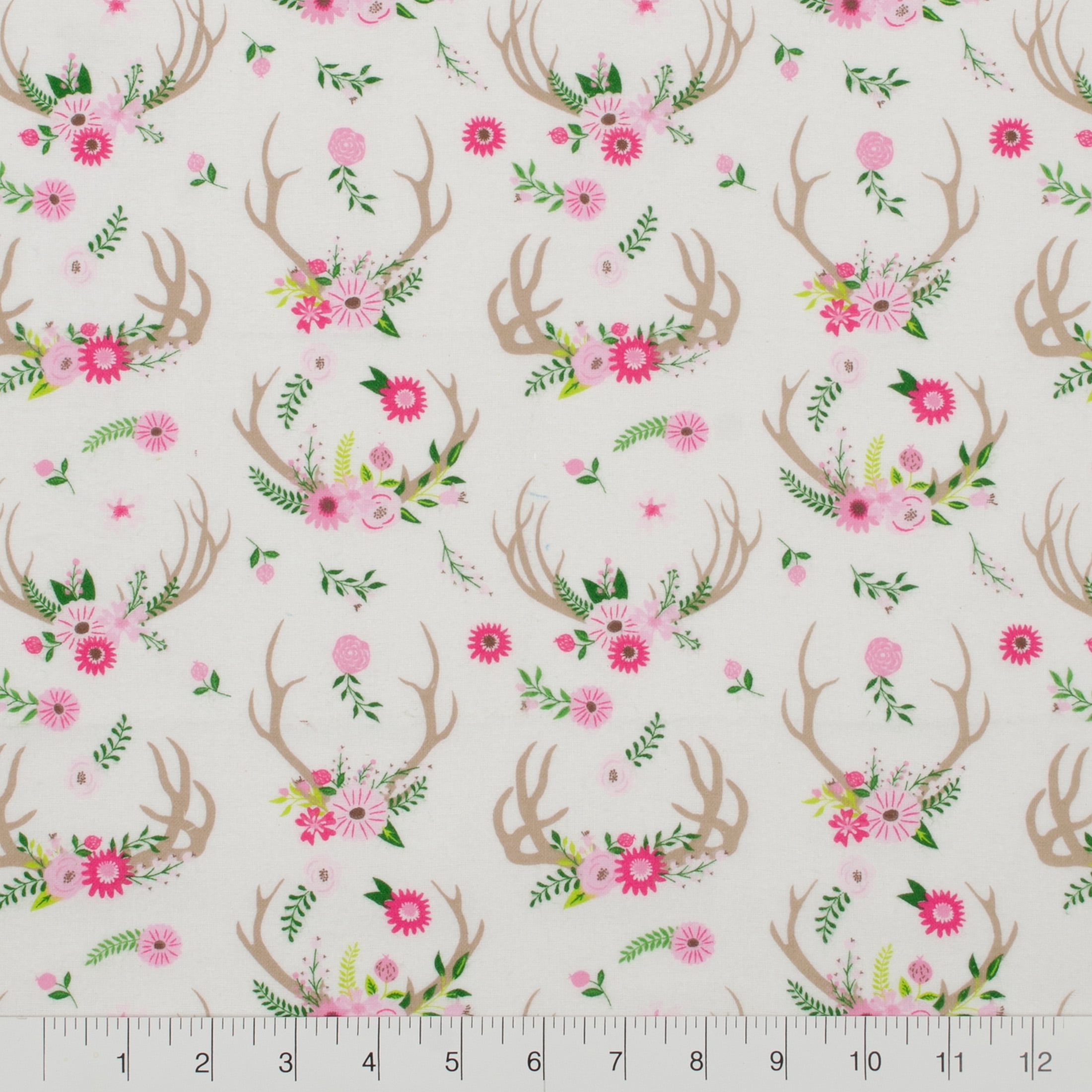 Little Feet Boutique 36"X42" Cotton Flannel Floral Antler Precut Sewing & Craft Fabric, White 1 Piece