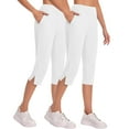 thumbnail image 2 of Breezora Women's Stretchy High Waist Yoga Pants Set Summer Lightweight Workout Capris with Comfortable Waistband XXXL Size White, 2 of 7