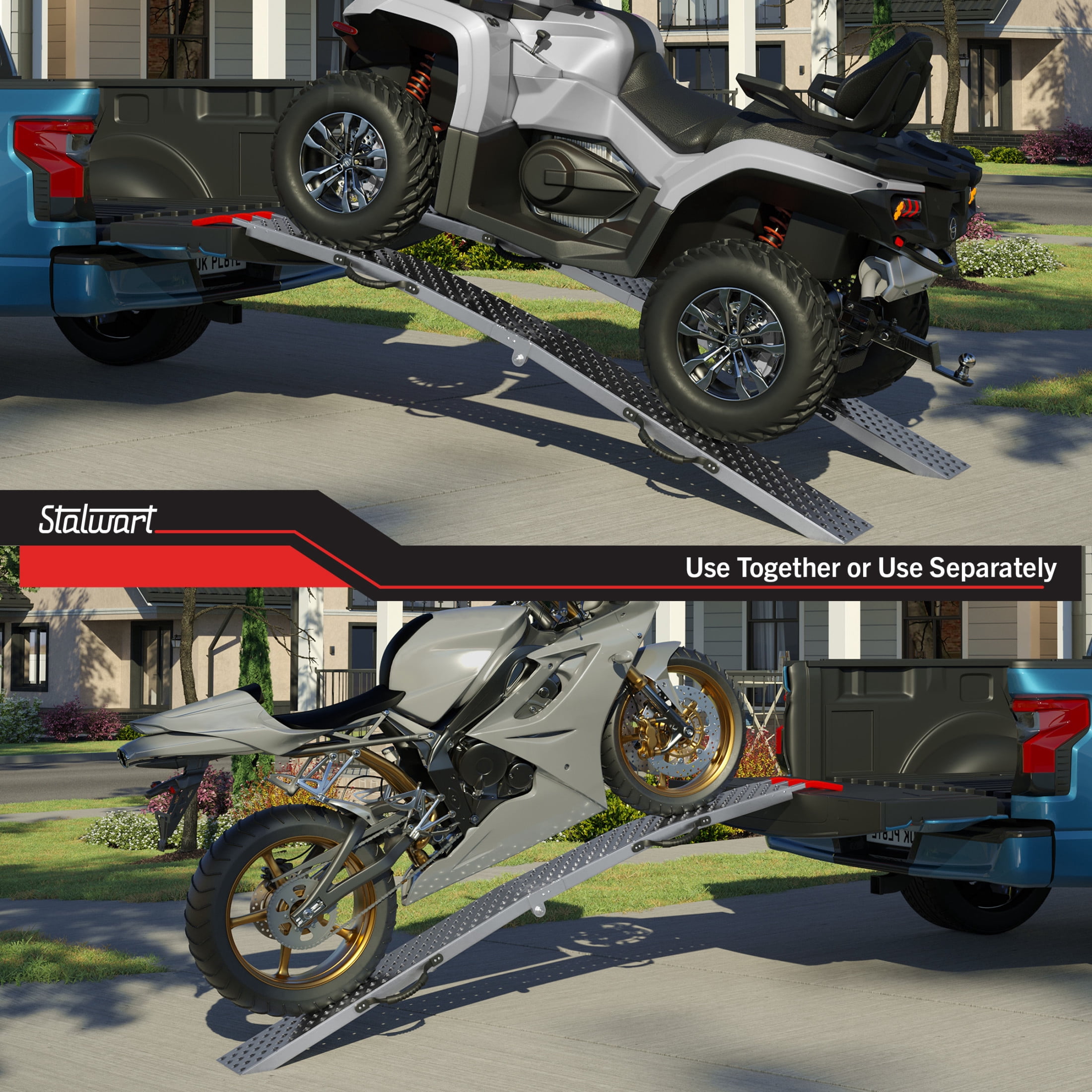 Stalwart Set of Two 77-Inch Foldable Loading Ramps with 2200lb Capacity for All-Terrain Vehicles