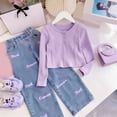 thumbnail image 4 of vigerkar Girl Outfit Todder Clothes Long Sleeve Tops + Denim Pants Set (Purple, 3-4 Years), 4 of 7