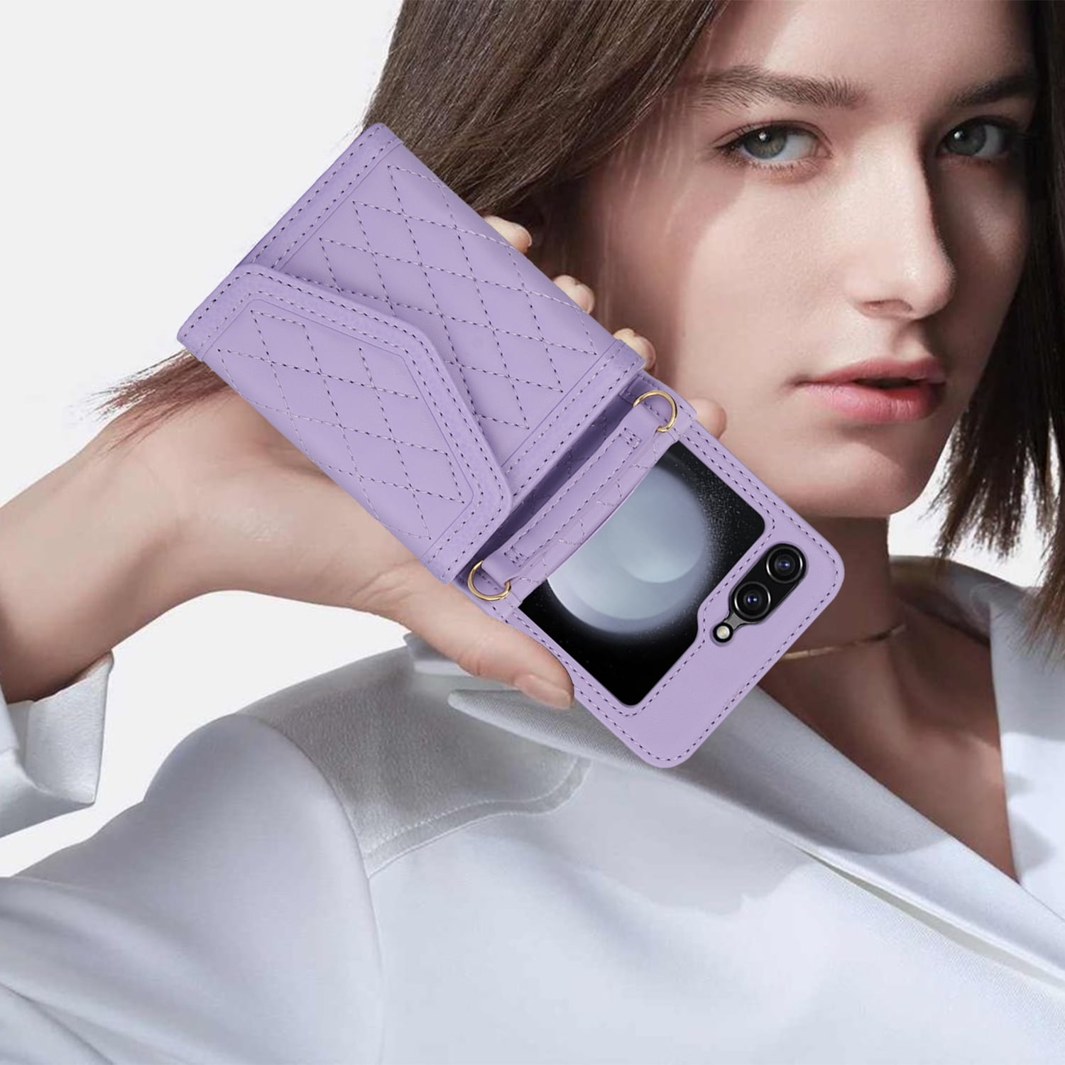 Crossbody Strap + Wristband Phone Case for Motorola Razr 60 Ultra / Motorola Razr Ultra 2025 Wallet Cover, PU Leather Flip Card Holder Cell Accessories for Women Girls RFID Blocking - Lightpurple