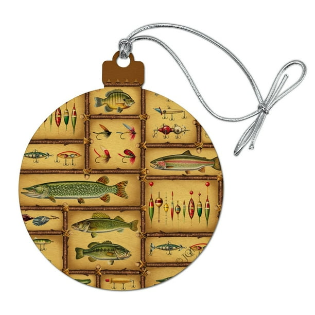 Colorful Fish and Fishing Lures Wood Christmas Tree Holiday Ornament