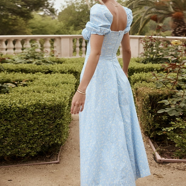 Vestidos Largos Vestidos de mujer Manga abullonada Vestido elegante Primavera Verano Ropa Azul claro L Cgtredaw para Mujer azul claro T M Bodega Aurrera en linea