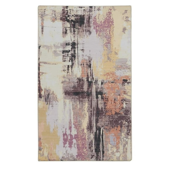 Linon Washable Klarna Polyester 3'x5' Rug in Ivory and Purple