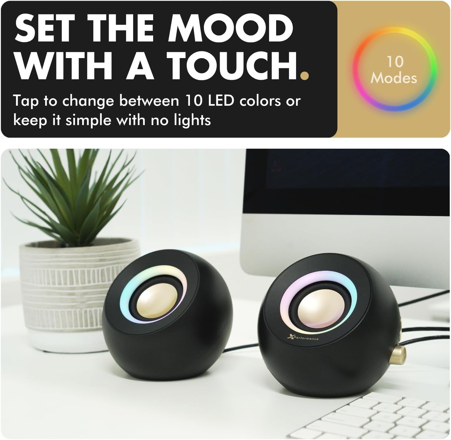 X9 Performance Black Computer Speakers for Desktop PC - Bluetooth, Aux, and USB Speakers with RGB Lighting for Desk Top, Laptops, Tablet