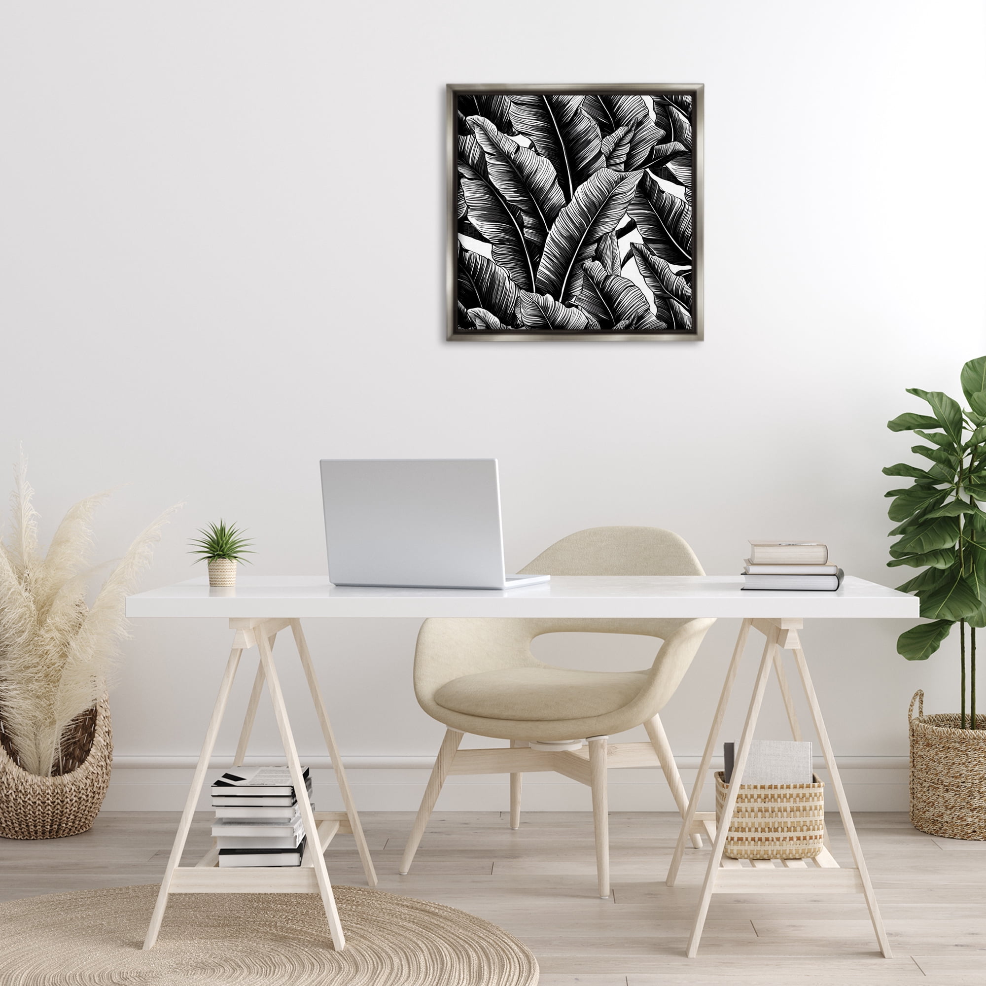 Stupell Industries Black Bold Fronds Botanical & Floral Painting Gray Floater Framed Art Print Wall Art, 25 x 25