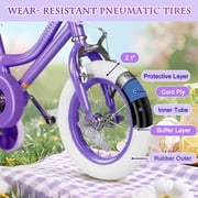 XJD 12 inch Kids Girls Bike for 3-12 Years Old Toddlers, Princess Children Bicycle with Training Wheels, Streamers, Basket, Doll Seat, Purple