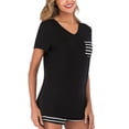 thumbnail image 3 of Conjunto de pijamas de verano para mujer, ropa de dormir a rayas, cuello en V, manga corta, ropa de descanso para el hogar, 3 of 6