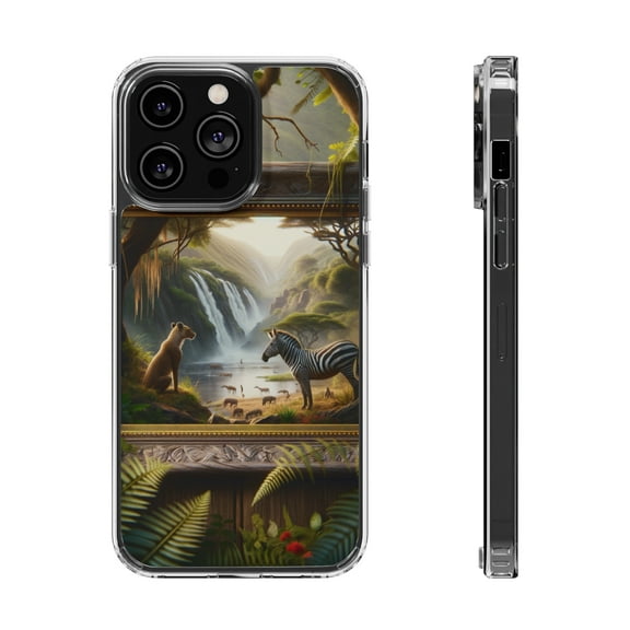 DistinctInk Hybrid (Acrylic / TPU) Clear Slim Fit Case for Apple iPhone 15 Pro MAX (6.7" Screen) - "Zebra's Gaze: A Painterly Journey into African Wilderness"