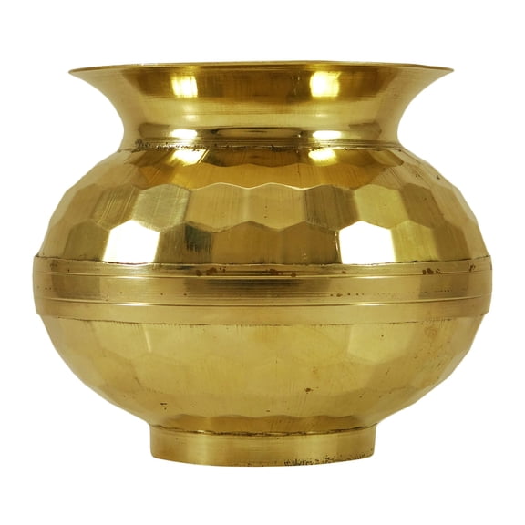 Indian Gold Tone Brass Lota Prayer Temple Pooja Kalash Water Storage Pot