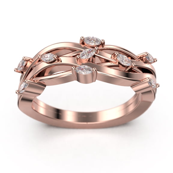 0.36ct Marquise Diamond Moissanite Blooming Willow Wedding Ring 18K Rose Gold Over Silver