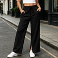 thumbnail image 3 of Aezemi Baggy Long Sweatpants Women Drawstring Split Hem Lightweight Elastic Waist Workout Pants Winter Fall Fashion High Waisted Loose Trousers with Pockets XL, 3 of 8