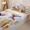 thumbnail image 3 of Homewish Hummingbird Floral Zipper Twin Comforter Sets with Fitted Sheet and 2 Pillowcases, Orange Sequin Print Zipper Bedding Set, Polka Dots Reversible, 4pcs, 3 of 6