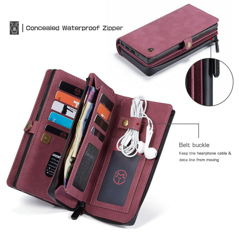 Luxury Leather Folding Zipper Wallet Multi Functional Kickstand