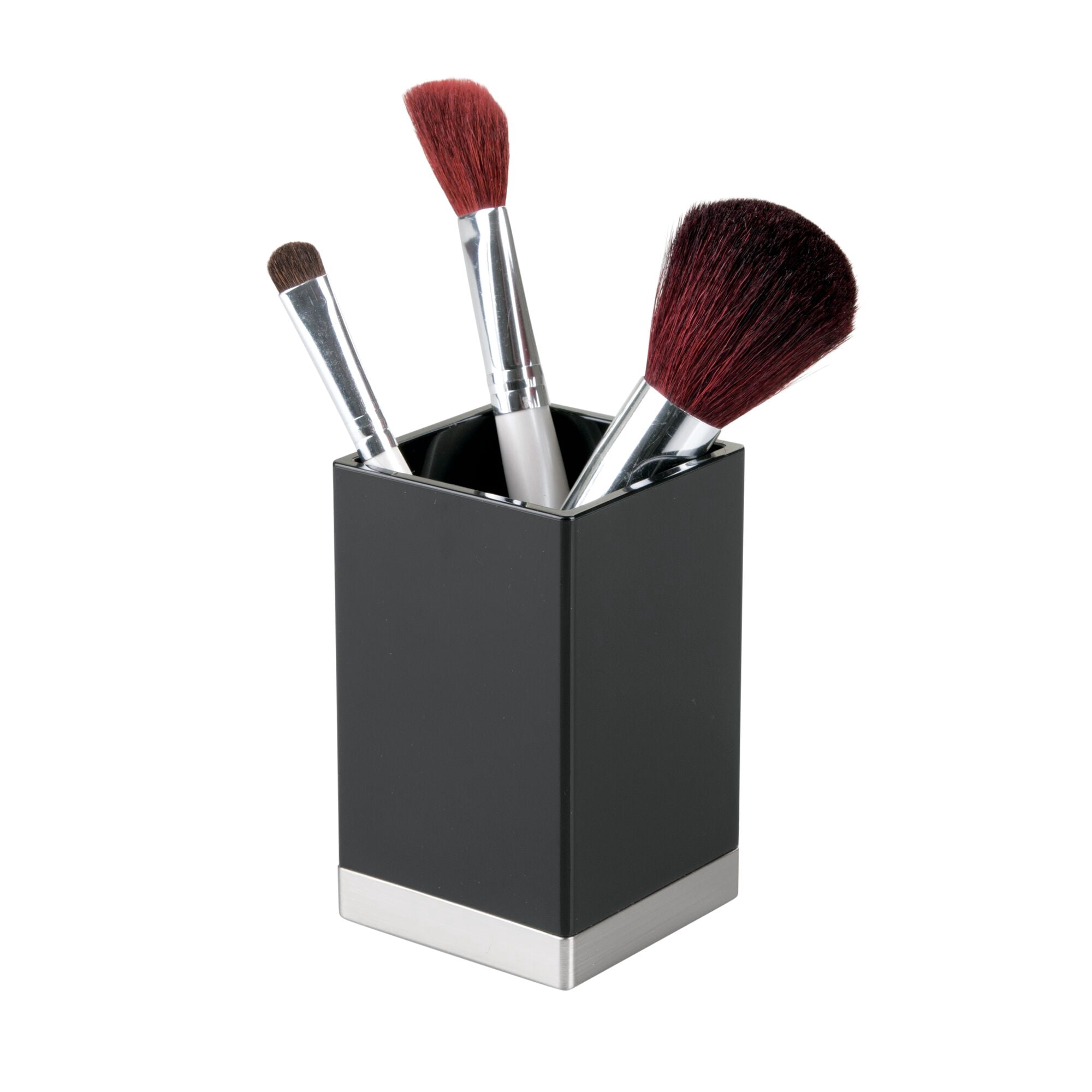 mDesign Plastic Bathroom Vanity Organizers, Set of 4, Black/Brushed Chrome