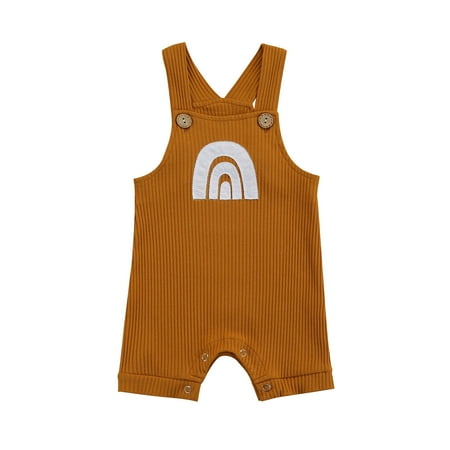 

Baby Unisex Summer Jumpsuits Rainbow Print Ribbed Sleeveless Button 0-18M