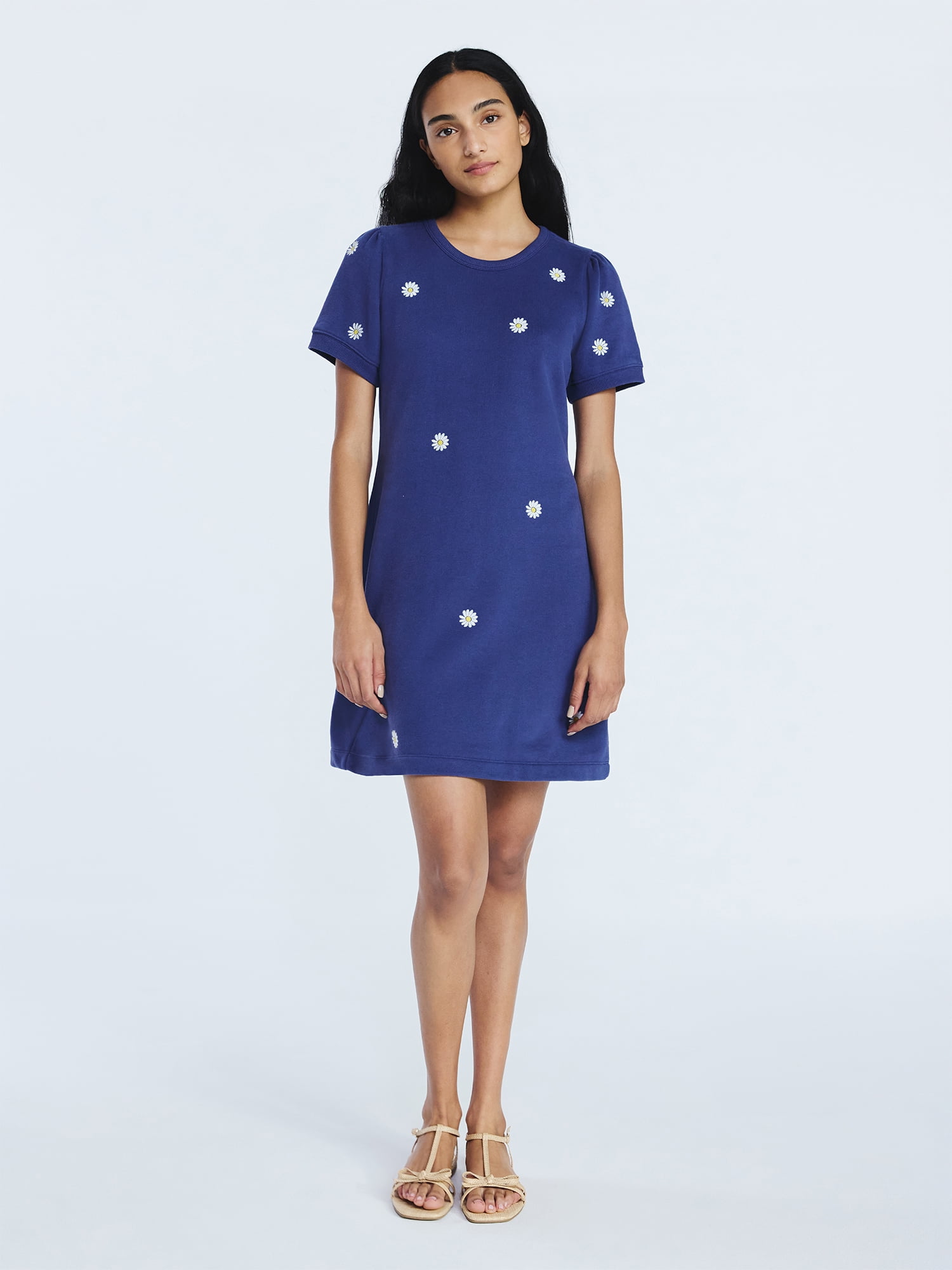 Free Assembly Women’s and Women's Plus Embroidered Mini Dress with Puff Sleeves, Sizes XS-4X