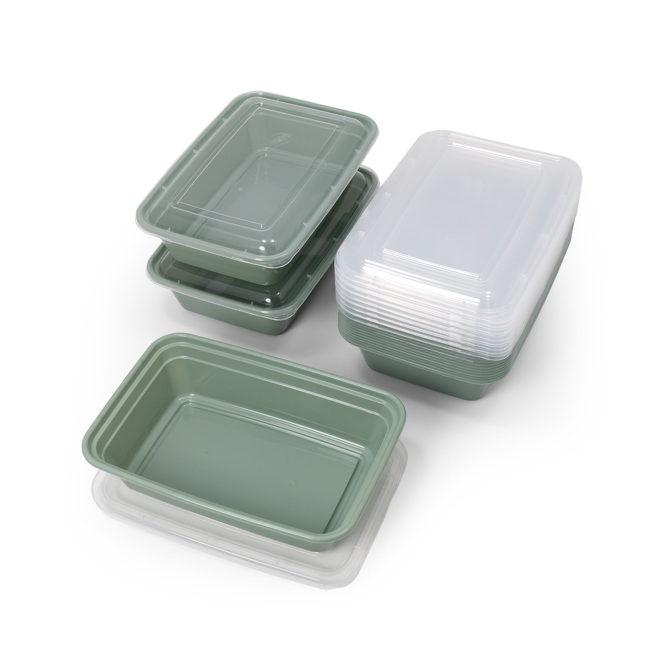 Mainstays 15-Pack 1-Compartment BPA-Free Plastic Meal Prep Food Storage Containers, Green Sage